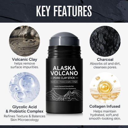 Deep Pore Cleansing Face Mask Stick, Volcanic Clay Mask, Exfoliating, Smoothing Skin, No Drying, Oil Control for All Skin Types
