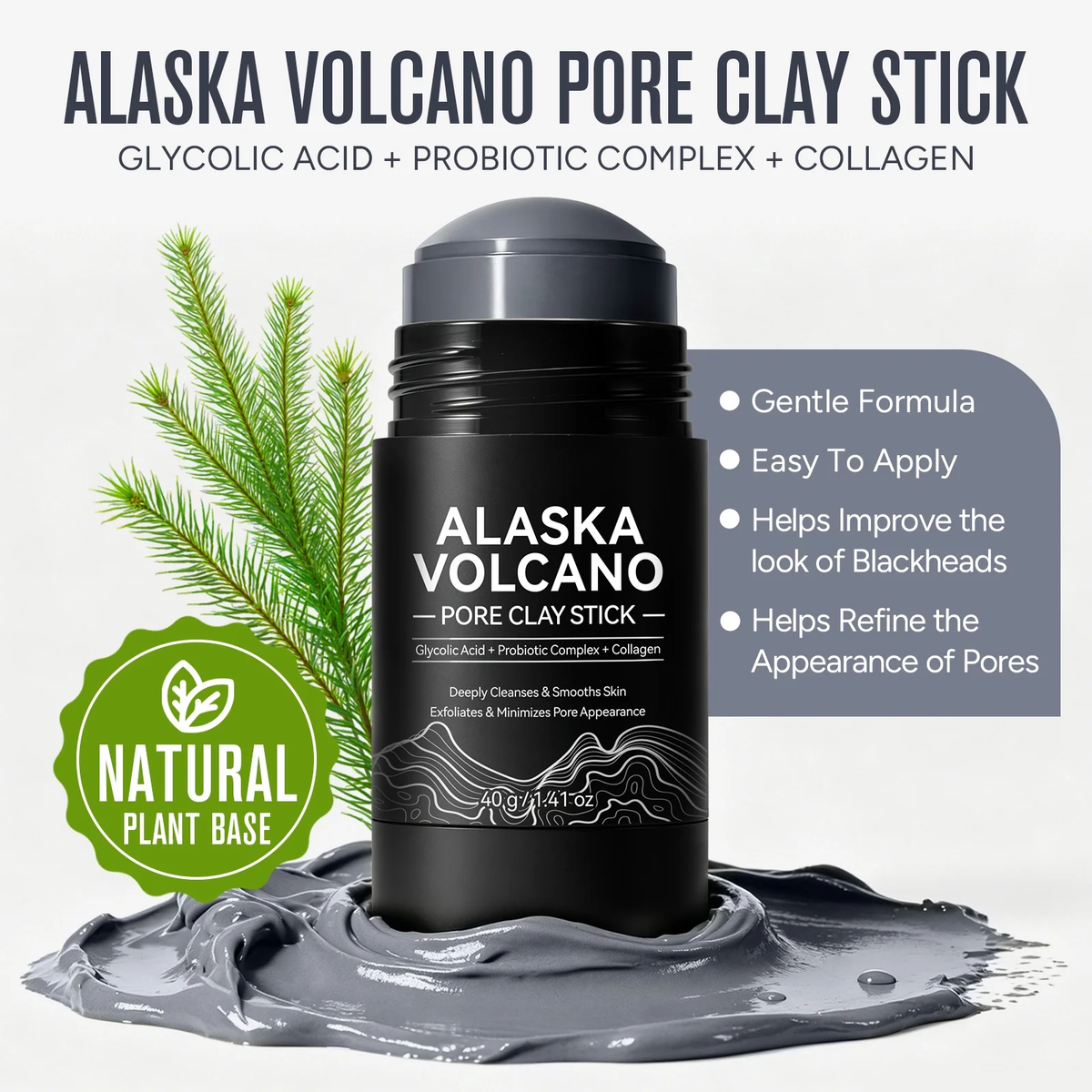 Deep Pore Cleansing Face Mask Stick, Volcanic Clay Mask, Exfoliating, Smoothing Skin, No Drying, Oil Control for All Skin Types